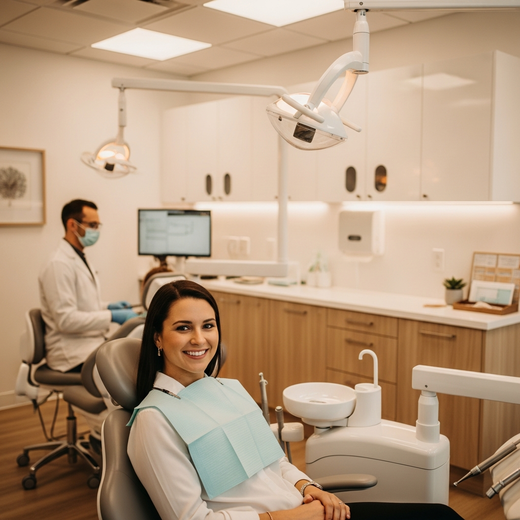 Patient smiling in a modern cosmetic dental office