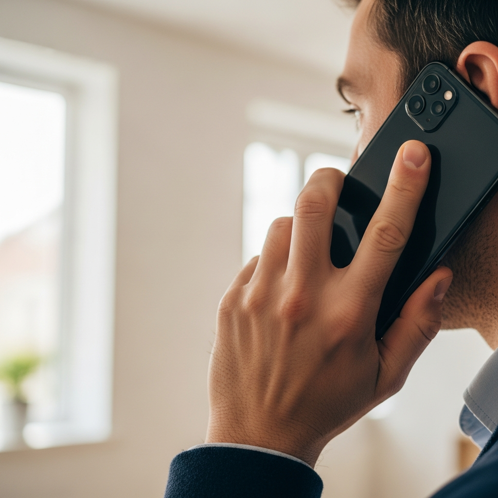 Hand reaching for a ringing smartphone