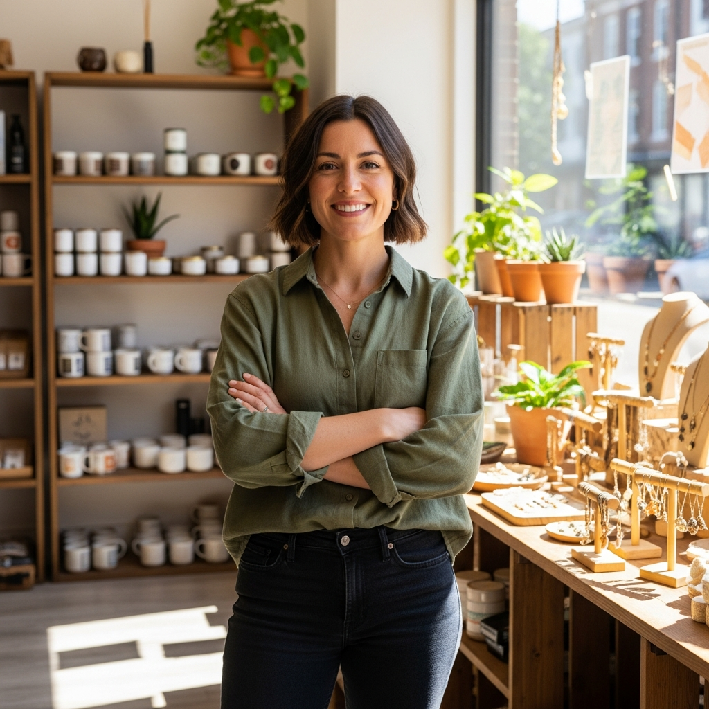Retail shop owner ready to serve local customers